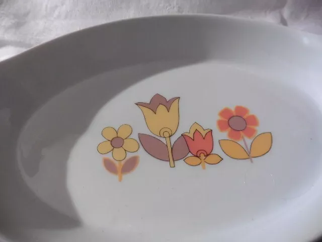 Vintage#Porcelaine Du Berry Plat Ovale Au Four 30 Cm 1970 Fleurs Orange