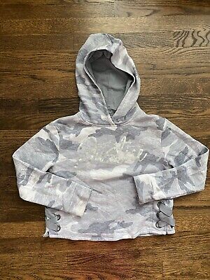 Justice Girls Gray Camo Cropped Hooded Sweatshirt Size 12