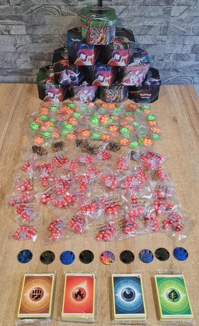 Pokemon TCG Bundle Tins, Coins,  Damage Condition Counters, Dice, Energy Cards