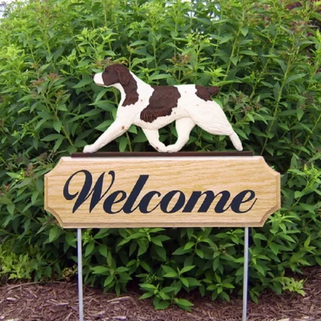 Brittany Spaniel Wood Welcome Outdoor Sign Liver