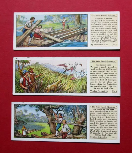 TYPHOO THREE VINTAGE 1935 TEA CARDS  SWISS FAMILY ROBINSON  No's  5 - 6 & 7