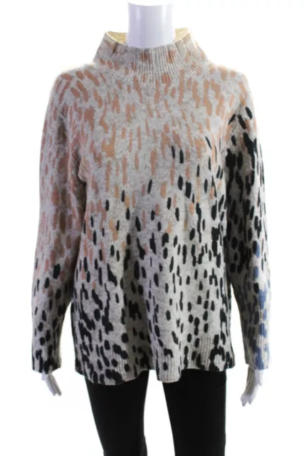Nic + Zoe Womens Spotted Turtleneck Sweater Ivory Beige Black Size Large