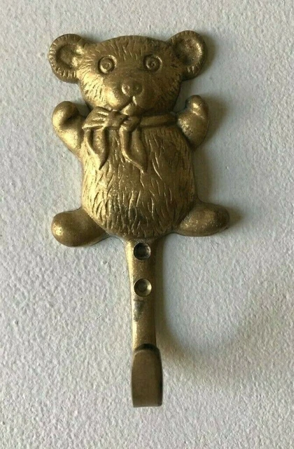 Vintage Antique Solid Brass TEDDY BEAR Key Cloth Towel Wall Mounted Hook Hanger 3