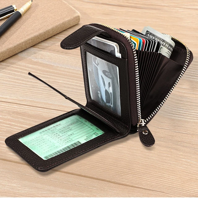 Men Women Wallet Genuine Leather RFID Zip Around Bifold Credit Card Holder Purse 2