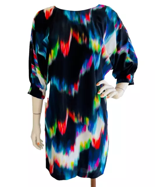 TRINA TURK 100% Silk Dress Bright Colorful Print Oversized Tunic Size XS