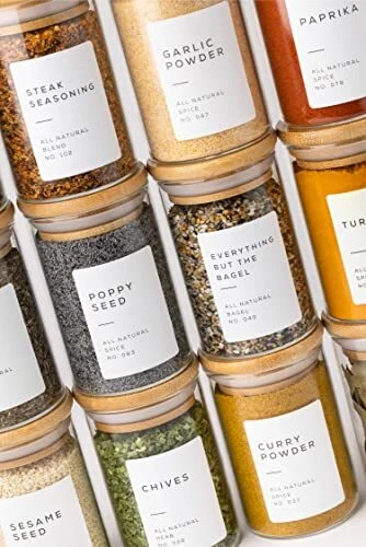 Bloomondo Empty Spice Jars with Label Pack (12x Bamboo Lid Glass Jar). Small ...