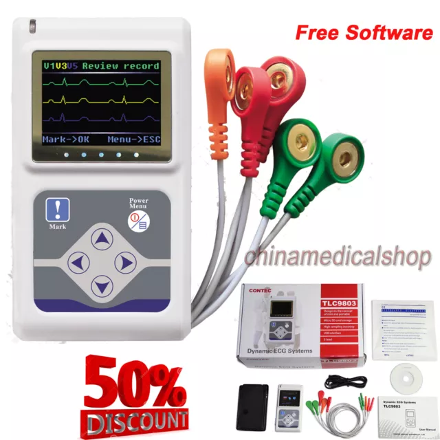 Dynamic 24 Hours 3 Channel ECG Holter EKG System Portable ECG Monitor+ Software 2