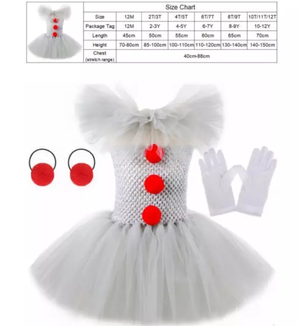 Kids Girls Clown Fancy Tutu Dress Party Halloween Scary Cosplay Costume Outfit 3