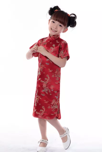 SN-D9-4 Satin Girls Chinese New Year Qi Pao Cheongsam Dragon Phoenix Dress