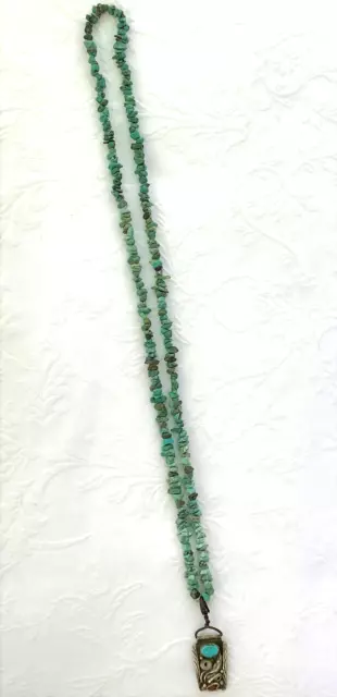 Vintage Native American Turquoise Necklace w/ Sterling coral/turquoise pendant. Vintage Native American Turquoise Necklace w/ Sterling coral/turquoise pendant.