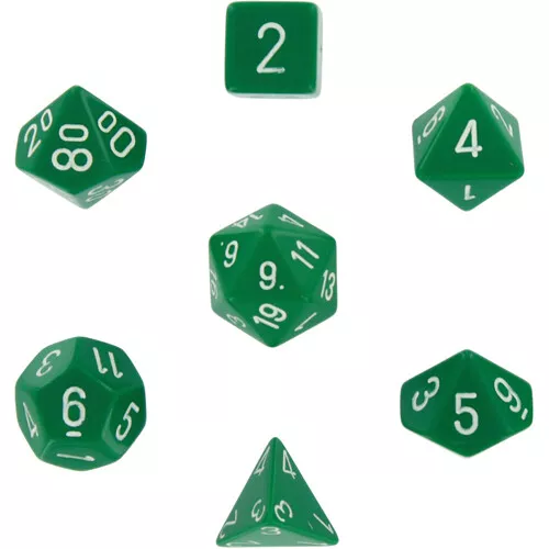 Opaque Polyhedral Dice 7 Set: Green/White - Brand New & Sealed