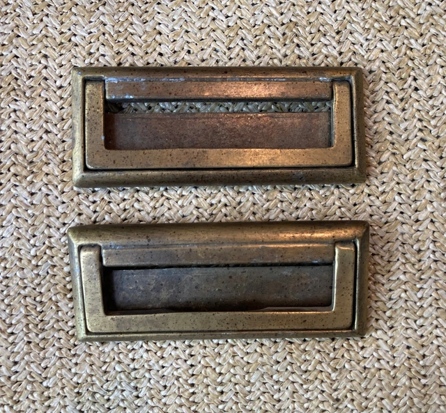 VINTAGE PAIR HENREDONSTYLE Solid Brass Recessed Campaign Drawer Pulls