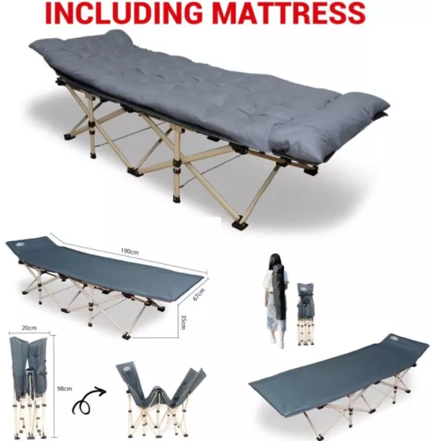 Heavy Duty Single Folding Camping Cot Bed With Comfy Mattress - outdoor - guest