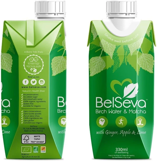 Sève De Bouleau Avec Matcha  Gingembre, Pomme Citron Vert 12 X  Bio 100% Naturel