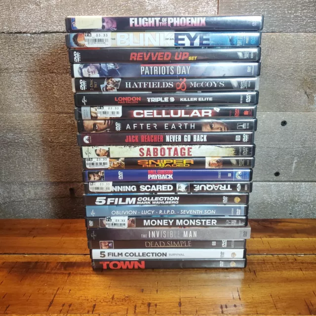 Large Lot of 20 DVDS Action+ Cellular Invisible Man Town Sabotage Movies