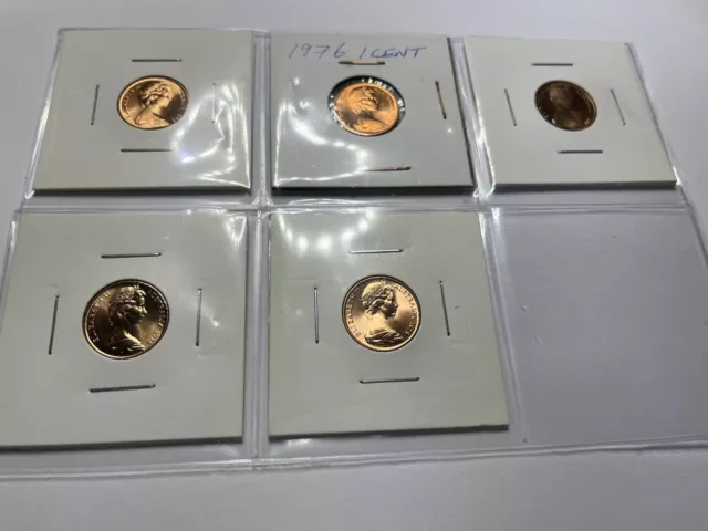 1975 to 1989 1c One Cent Coin Set - 5x UNCIRCULATED Date Collection Ex Mint Roll