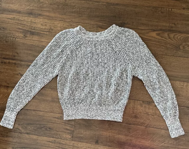 Free People Chunky Cotton Knit Cropped Sweater Black Gray White Sweater Sz XS