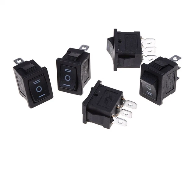 5 PCS SPDT On/Off/On Mini Black 3 Pin Rocker Switch AC 6A/250V 10A/125V ...