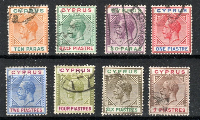Cyprus 1912-15 values to 9pi SG 74-81 FU CDS