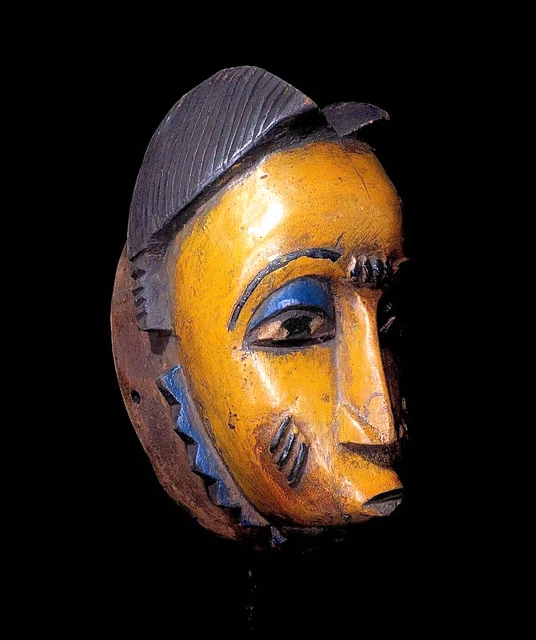 African Carved Wood Tribal Mask vintage hanging  Baule Mask with Fine Etchi-5254