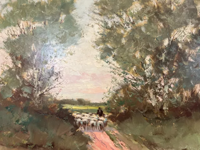 QUADRO AD OLIO GREGGI PECORE IN PAESAGGIO FIRMATO 80x60cm CORNICE