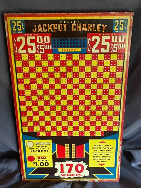 Vintage Jackpot Charley 25 ct Ball Punch Board Gambling Unused Old Stock