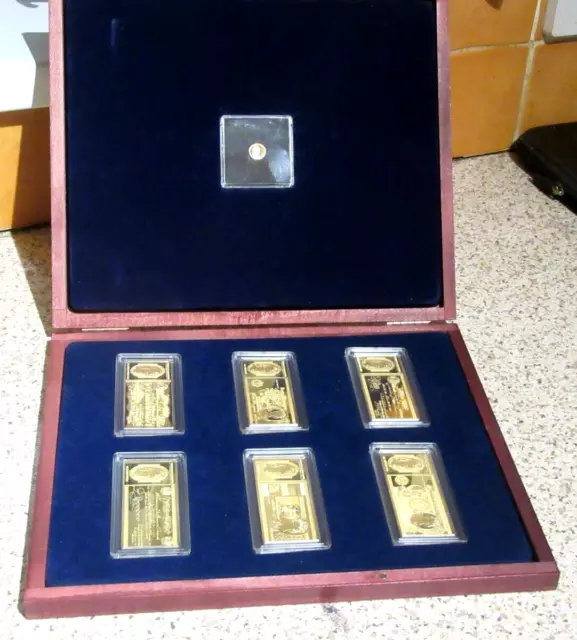 British Banknotes Gold Plate Proof Ingots Full Set of 6 + 14ct Gold Proof Coin =