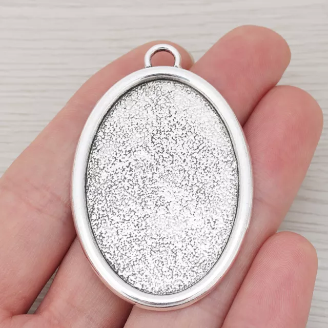 5 Tibetan Silver Oval Frame Bezel Blank Necklace Pendants Cabochon Base Setting