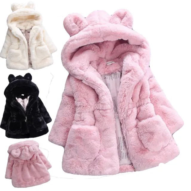 Baby Girls Kids Hooded Rabbit Coat Faux Fur Warm Jackets Outwear Winter Clothes