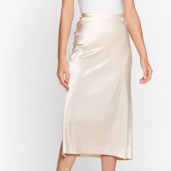 Nasty Gal Lets Kick Split Satin Midi Skirt High Rise Waist Almond Pink Sz 4 NWT