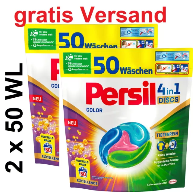 Persil 4in1 Color DISCS Colorwaschmittel für bunte & dunkle Wäsche, 2x 50 WL