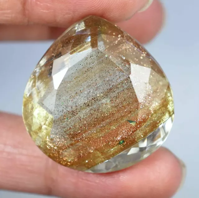 72.35 Ct Bi-Mines Naturelles Rutile/Pierre de Soleil Taille Poire Pierre...