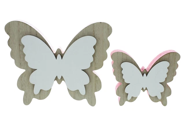 Salvare Set 2x Farfalla " Rosa ", 2er Decorazione IN Legno Natura Bianco, 2