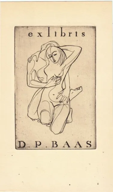 Exlibris Bookplate Gravure sur Cuivre Ru Van Rossem 1924-2007 Aktpaar Nu