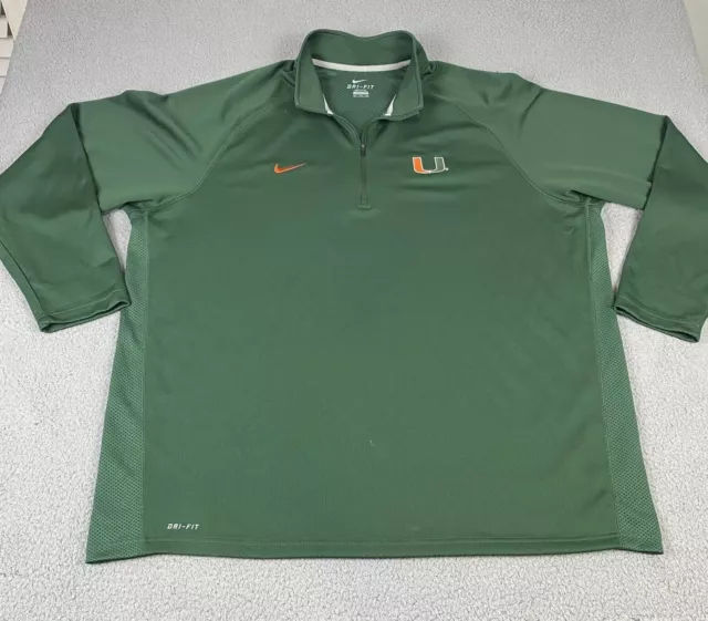 Miami Hurricanes Nike Dri-Fit Shirt Mens 3XL Green 1/4 Zip Raglan Long Sleeve