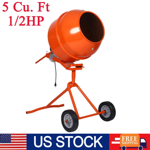 5 Cu. Ft Portable Concrete Mixer Cement Electric Mixing Mortar Machine 1/2HP US