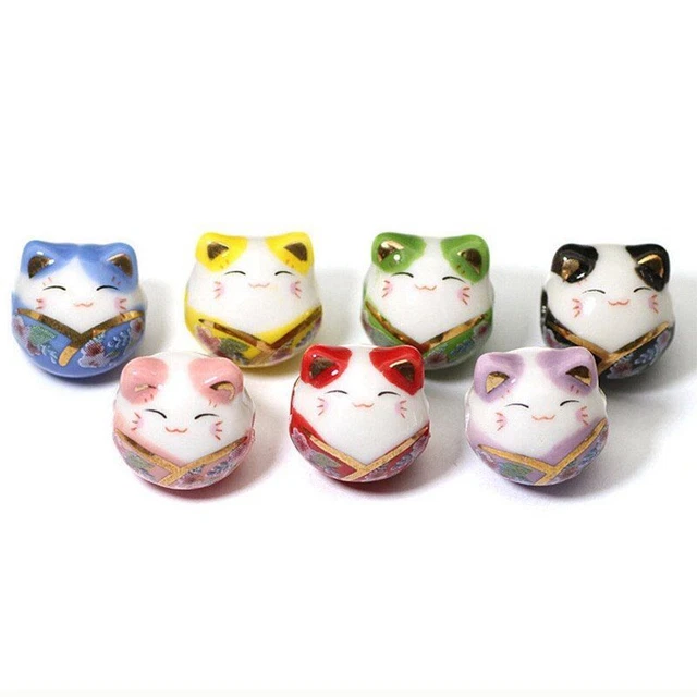 Lucky Cat Ceramic Beads Cute Animal Pattern Beads Jewelry Making Accessories 5pc
