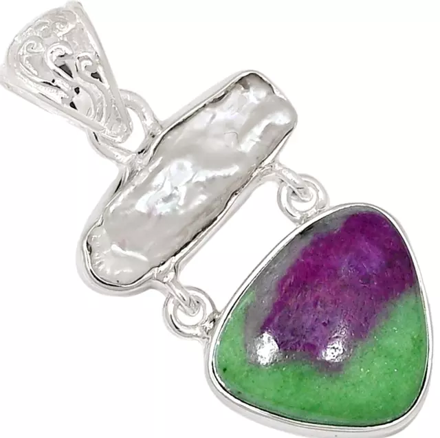 Herrlicher Designer Anhänger 925er Silber - Biwaperle mit Zoisite -4,4cm lang