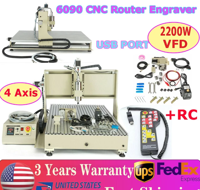 USB 4 Axis CNC 6090 Router Engraver Drilling/Milling Machine 2200W VFD W/ Remote