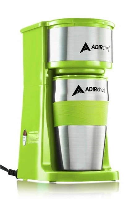ADIRchef Grap & Go Personal Coffee Maker 15 OZ Travel Mug, Stainless Steel.