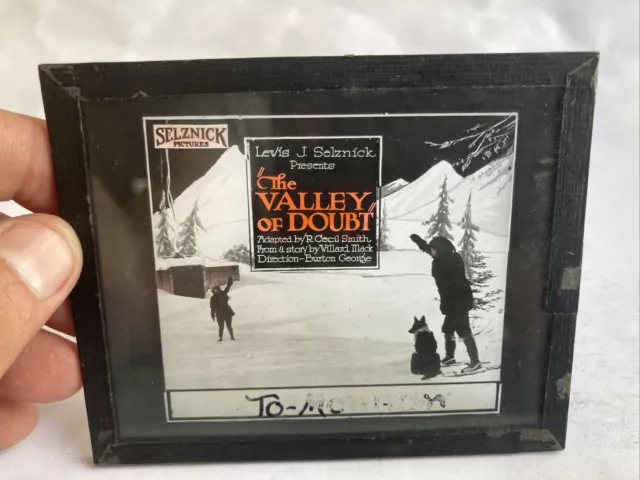 ADVERTISING MOVIE THEATER MAGIC LANTERN GLASS SLIDE The Valley Of Doubt Selznick