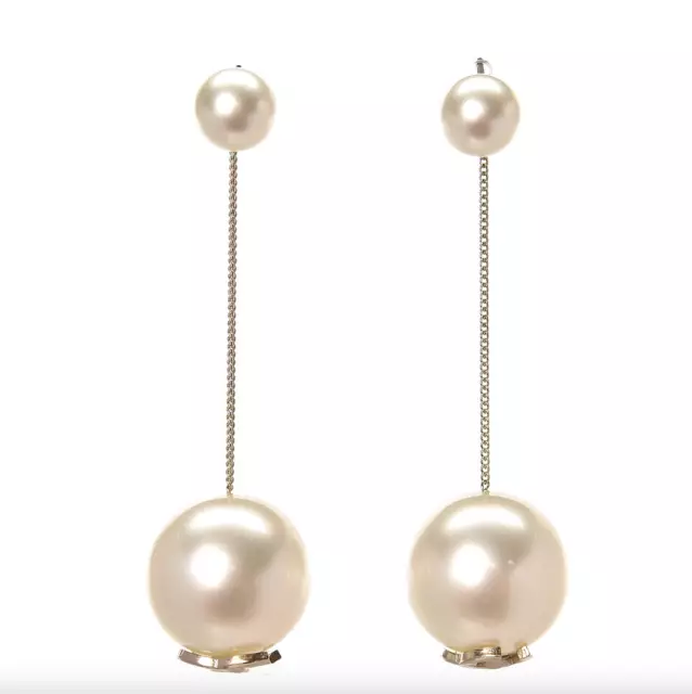 Authentic Second Hand Chanel Pearl Dangle 'CC' Earrings (PSS-094