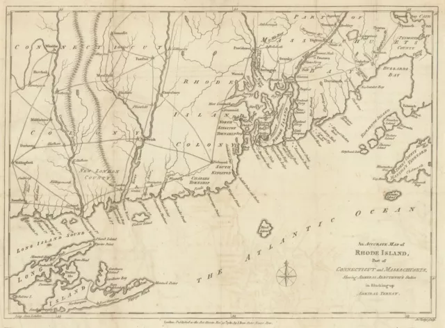Rhode Island, part of Connecticut & Massachusetts shewing? LODGE 1780 old map