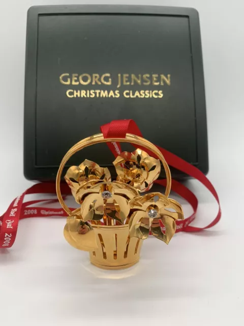 Georg Jensen Golden Christmas 2008 Blumenstrauß Korb Christrosen vergoldet OVP