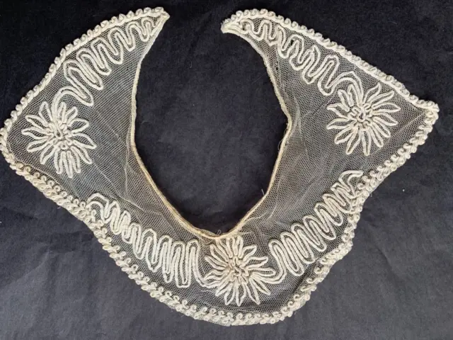 Lovely Antique Edwardian Handmade Soutache Lace Collar - 27" by 3" to 4 1/2"
