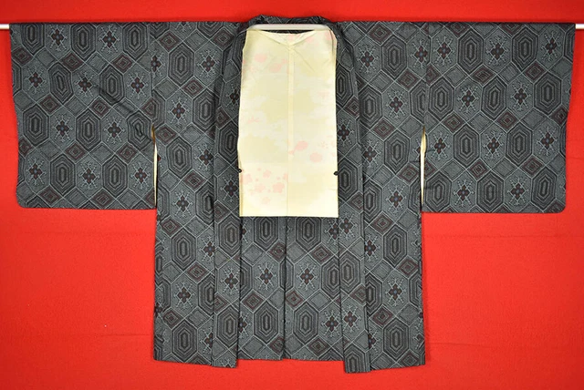 Vintage Japanese Kimono Silk Antique BORO HAORI Kusakizome Woven/B434/485