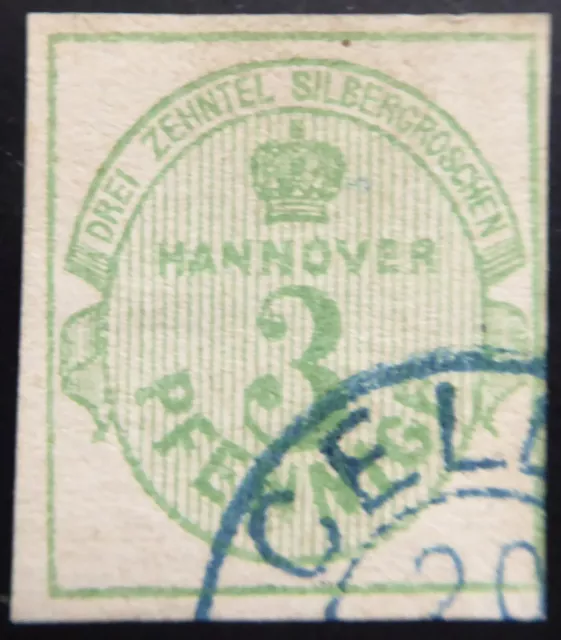 Hannover, 3 Pfennige (Mi.Nr. 20),  blauer Doppelkreisstempel CELLE