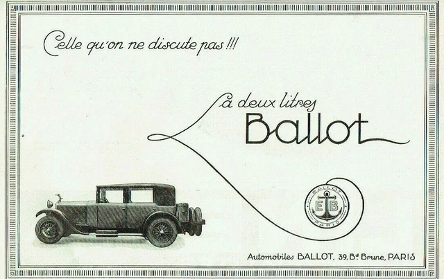 Publicité Advertising 1120 1927  les automobiles Ballot 2 litres
