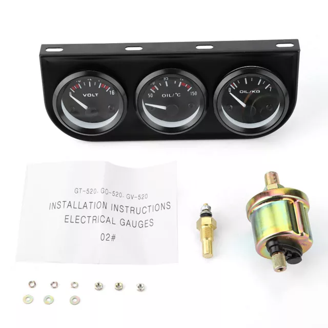 3 IN 1 Triple Gauge Kit Voltmeter Water Temp Oil Pressure Gauge Tachometer 2