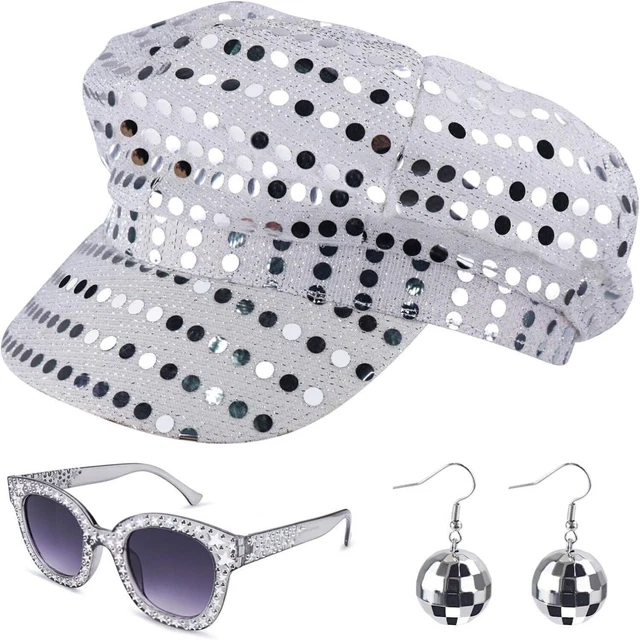70S EARRINGS ABBA Hat Set Women Disco Sequin Abba Costume 3Pcs Sunglasses Hat 9.47 PicClick UK